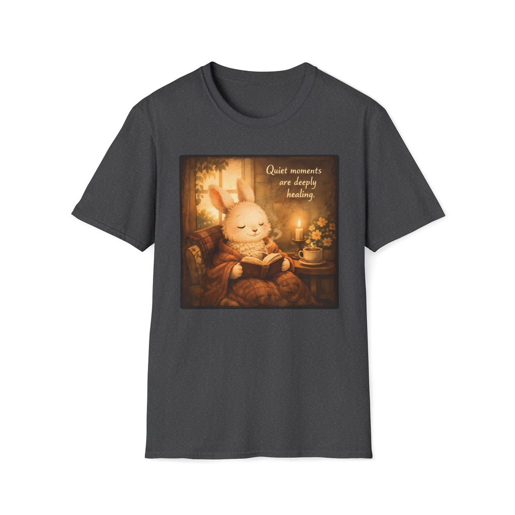 Cozy Bunny Reading T-Shirt — "Quiet moments are deeply healing"