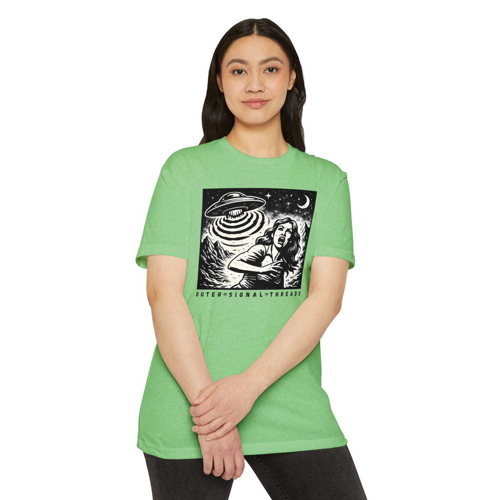 Alien Abduction Graphic T-Shirt — Retro Horror UFO Design