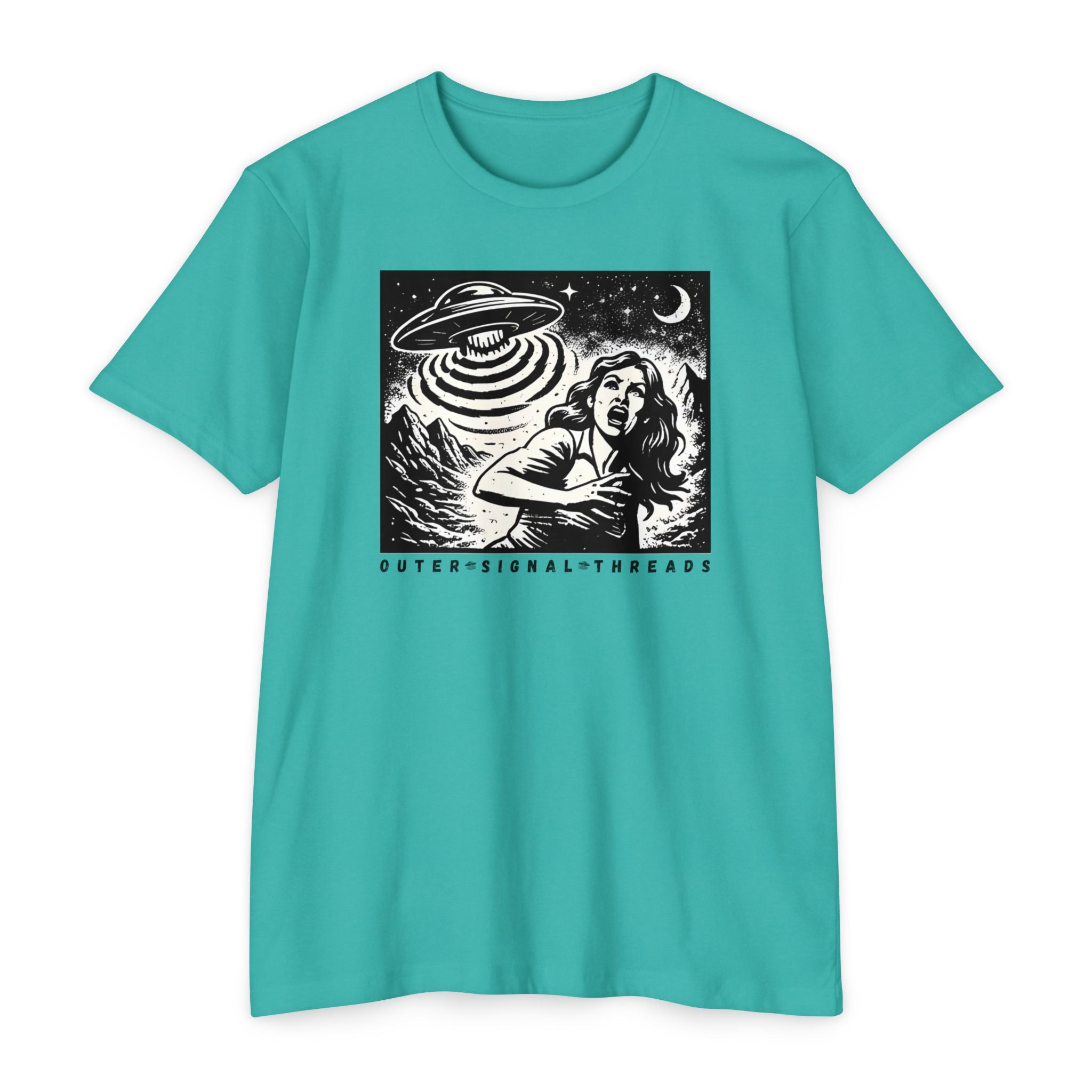 Alien Abduction Graphic T-Shirt — Retro Horror UFO Design