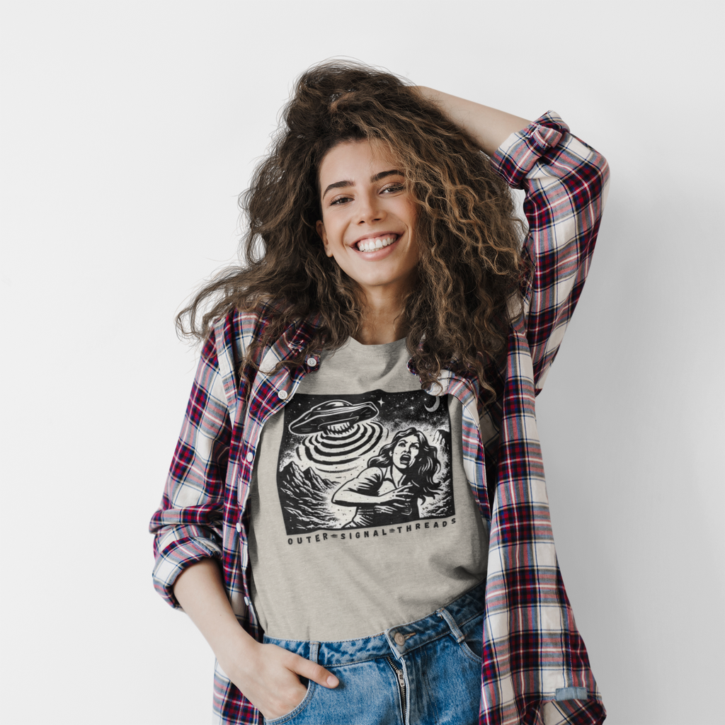 Alien Abduction Graphic T-Shirt — Retro Horror UFO Design