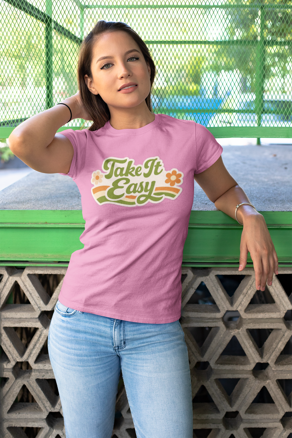 Take It Easy Floral Tee — Retro 70s Vibe Women's T-Shirt