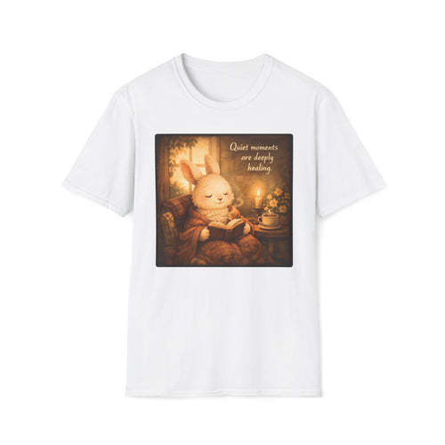 Cozy Bunny Reading T-Shirt — "Quiet moments are deeply healing"