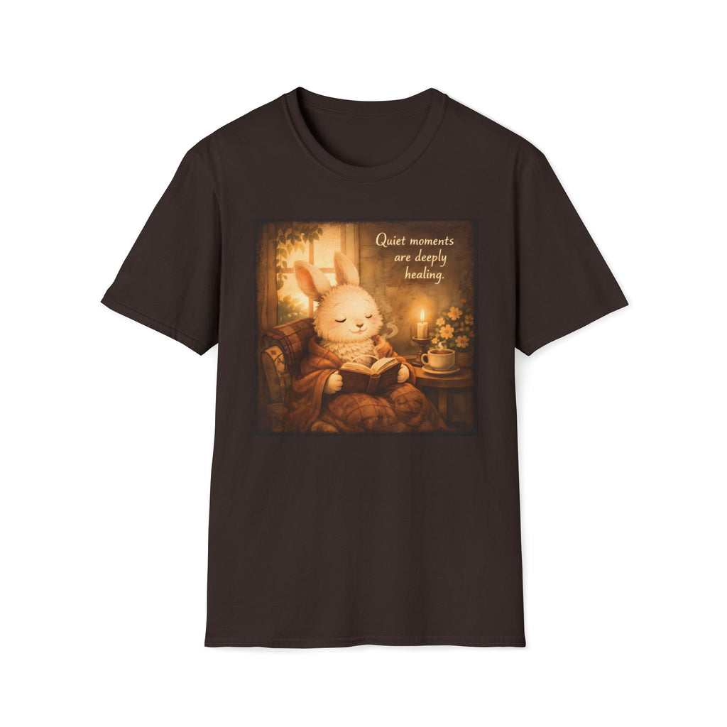 Cozy Bunny Reading T-Shirt — "Quiet moments are deeply healing"