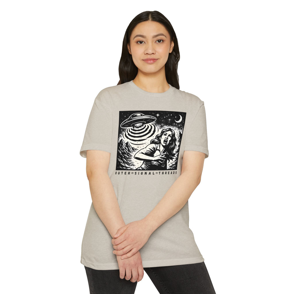 Alien Abduction Graphic T-Shirt — Retro Horror UFO Design