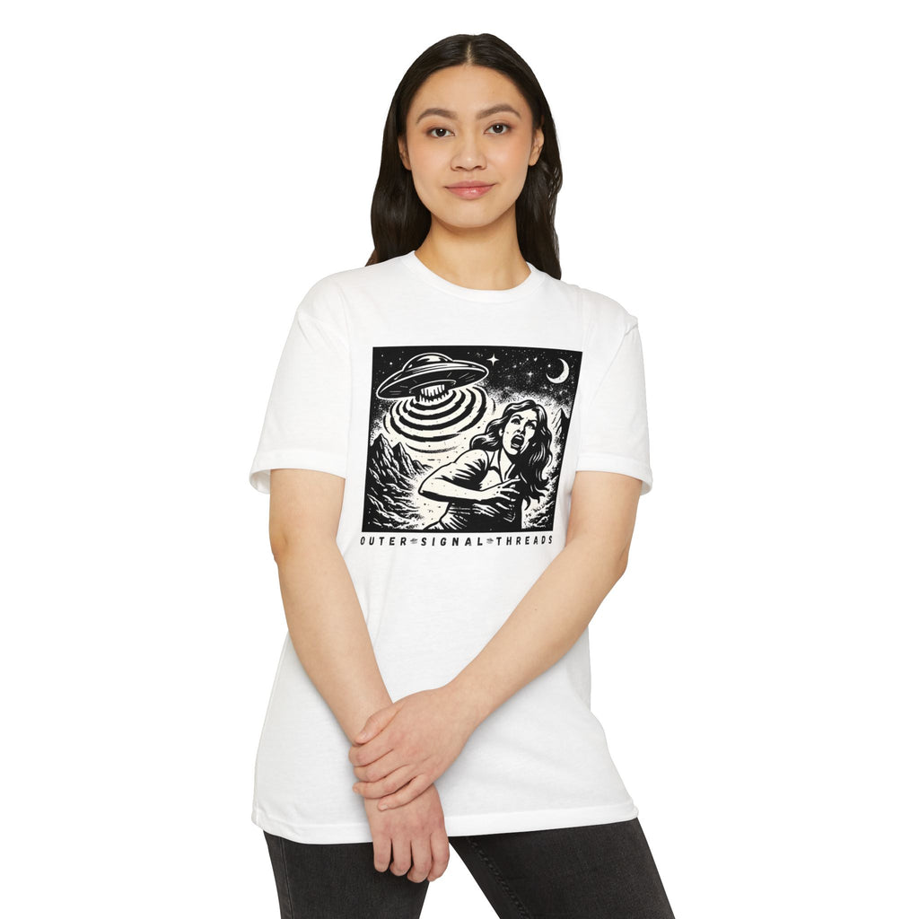 Alien Abduction Graphic T-Shirt — Retro Horror UFO Design
