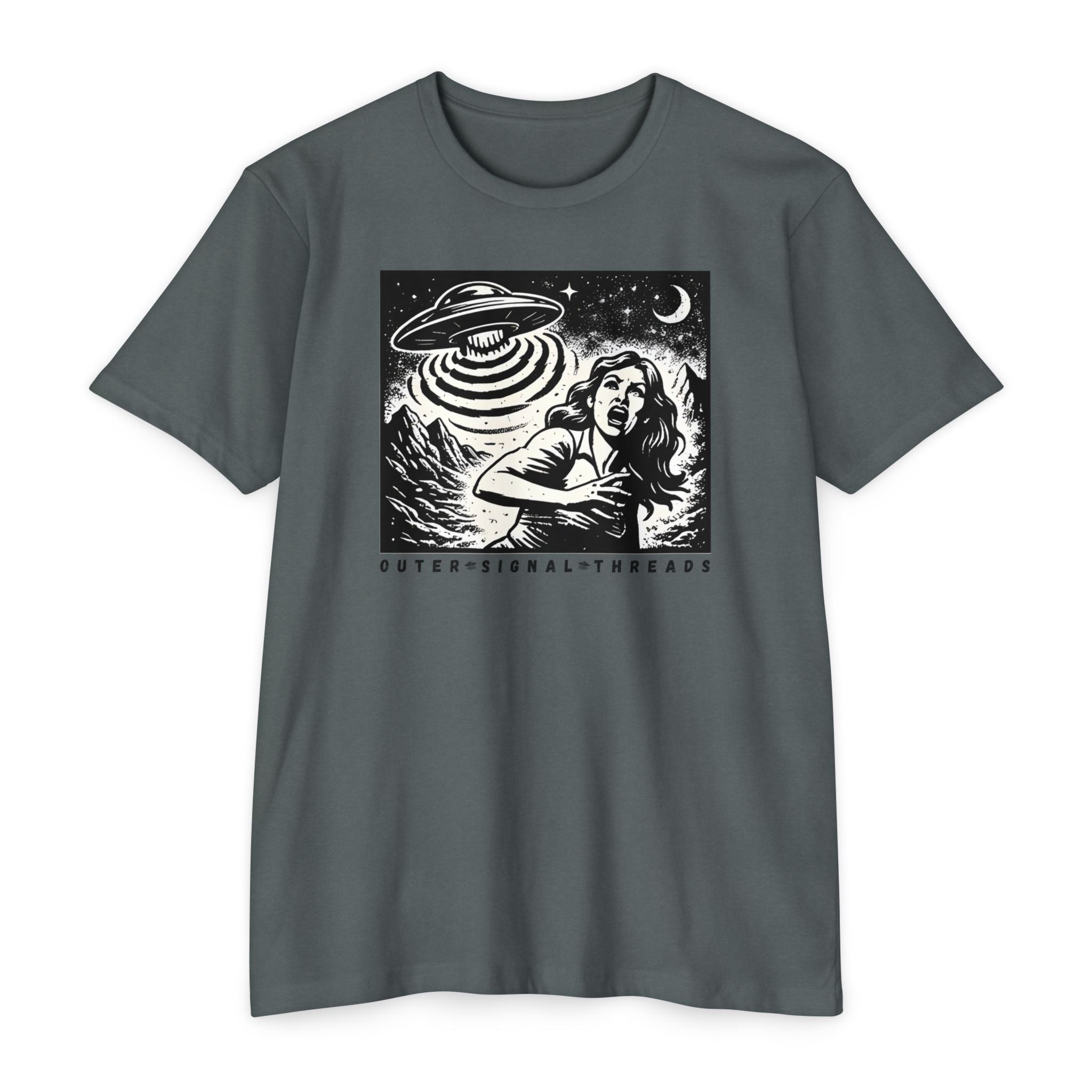 Alien Abduction Graphic T-Shirt — Retro Horror UFO Design