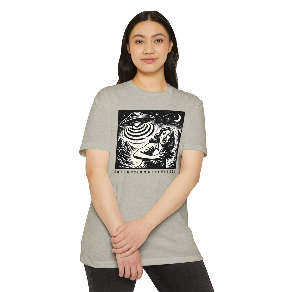 Alien Abduction Graphic T-Shirt — Retro Horror UFO Design